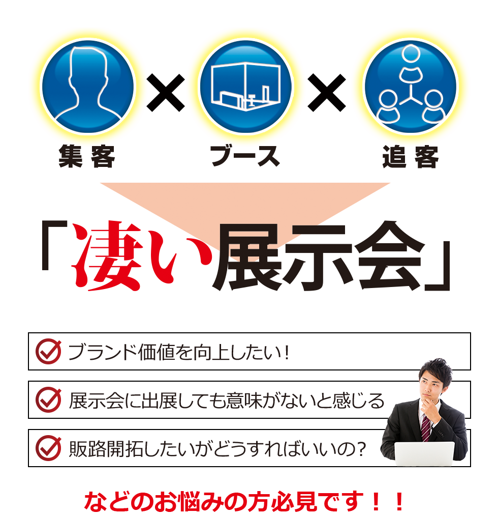 集客×ブース×追客＝「凄い展示会」ブランド価値を向上したい！展示会に出展しても意味がないと感じる、販路開拓したいがどうすればいいの？などのお悩みの方必見です！！